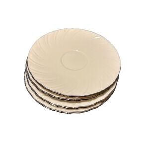 1960's Lenox Set Of 4 Weatherly SAUCERS Ivory With Swirled Platinum Trim China
